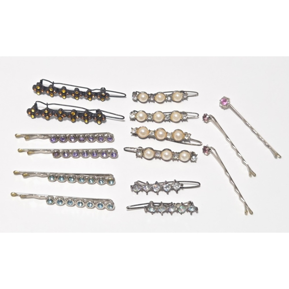 Vintage Rhinestone Barrettes Metal Jewel Hair Clips Lot